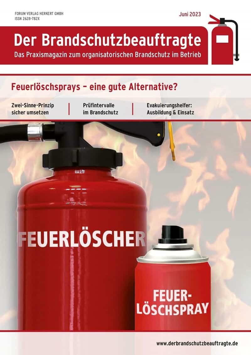 Ausgabe Juni 2023 – Feuerlöschsprays zur Brandbekämpfung in Arbeitsstätten?